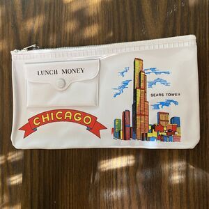 Vintage Chicago Lunch Money Pencil Pouch Sears Tower Vibrant Color!